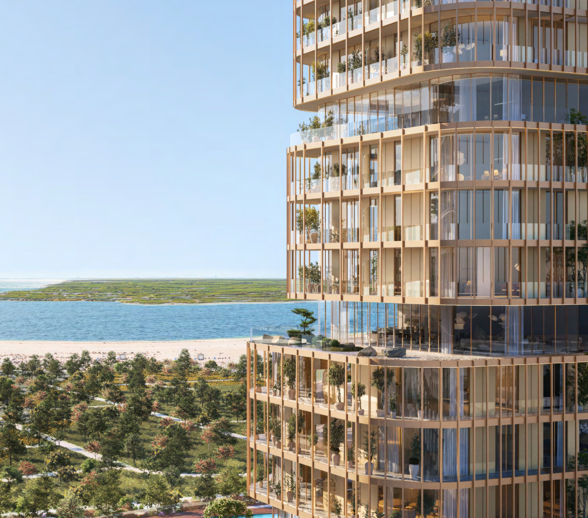 HADO tower terraces overlooking gardens, beach and the sea
