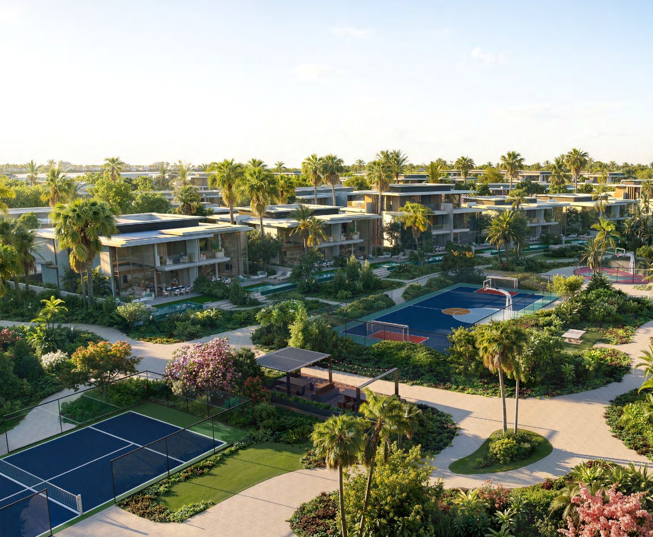Padel and multi-sport courts set among gardens and villas