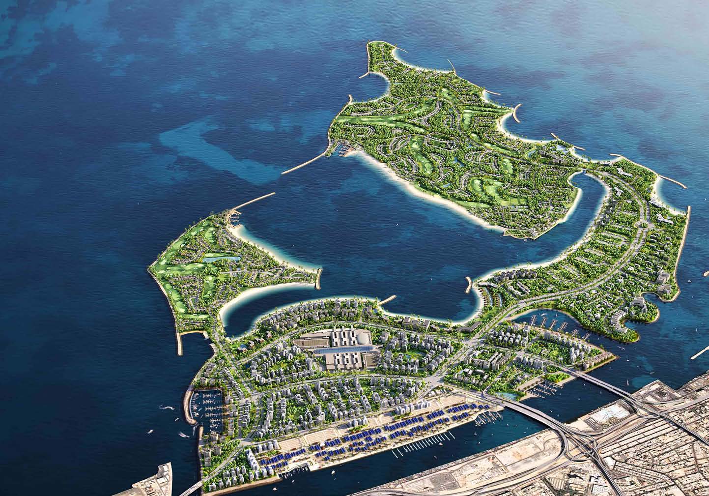An aerial view of Dubai Islands
