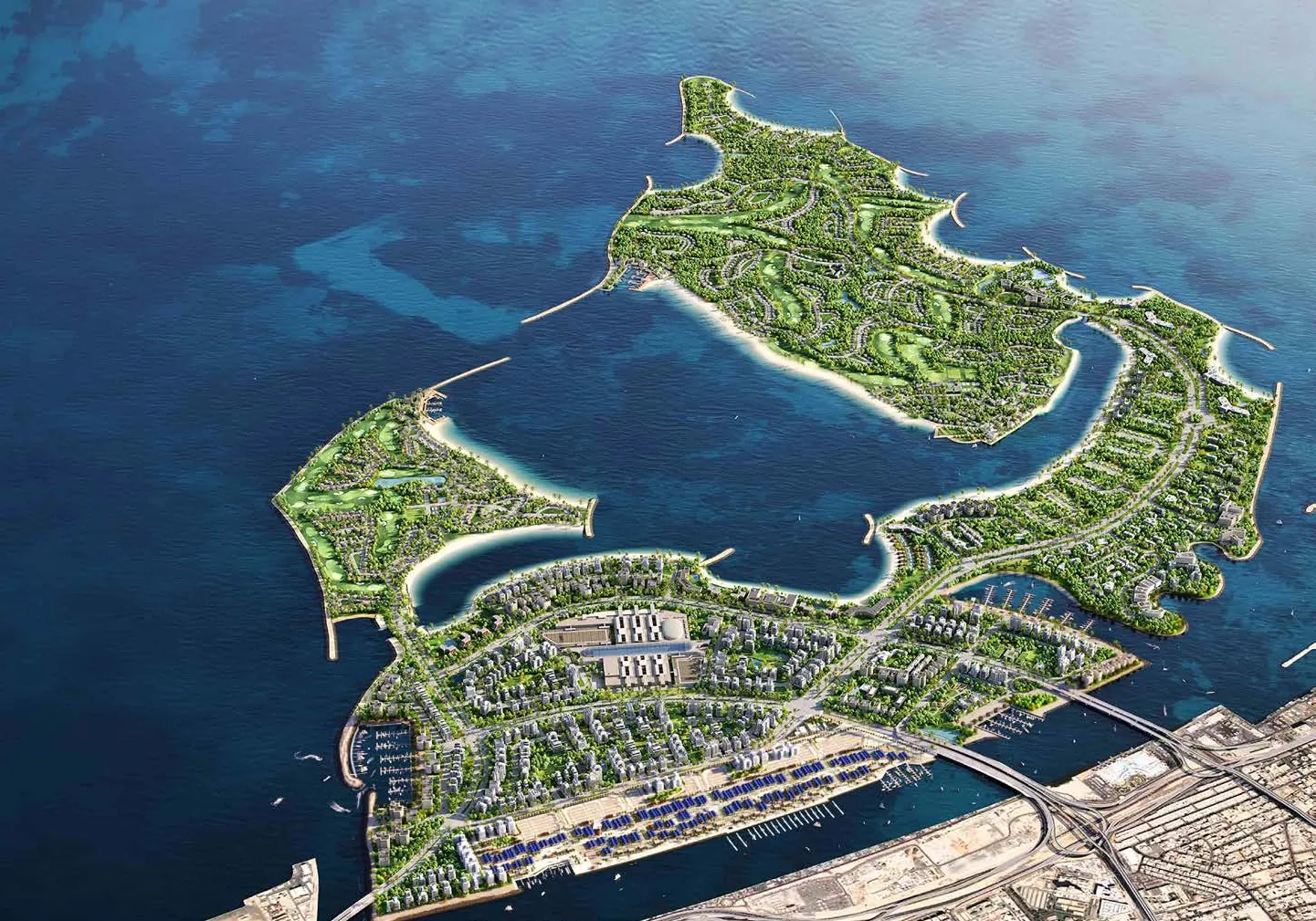 An aerial view of Dubai Islands