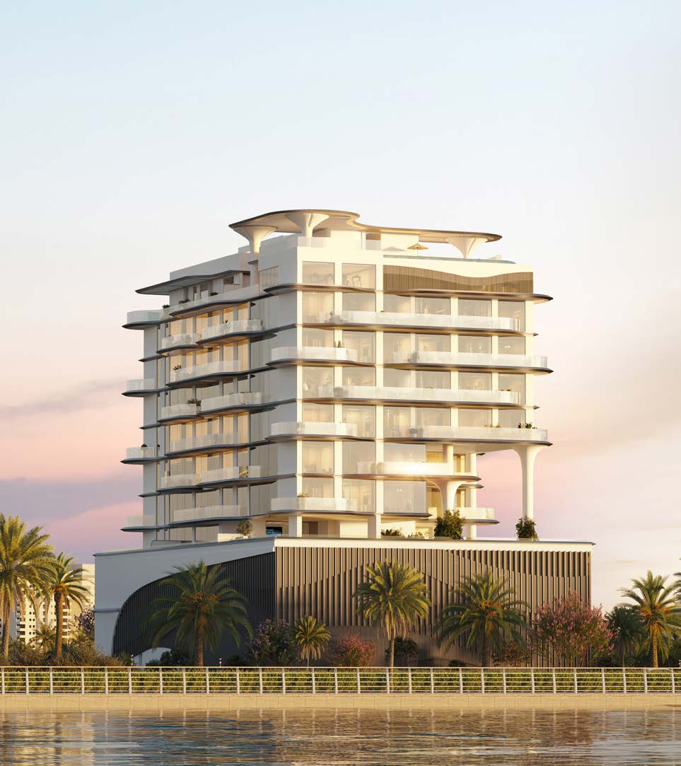 Maravéa Residences from the water at sunset
