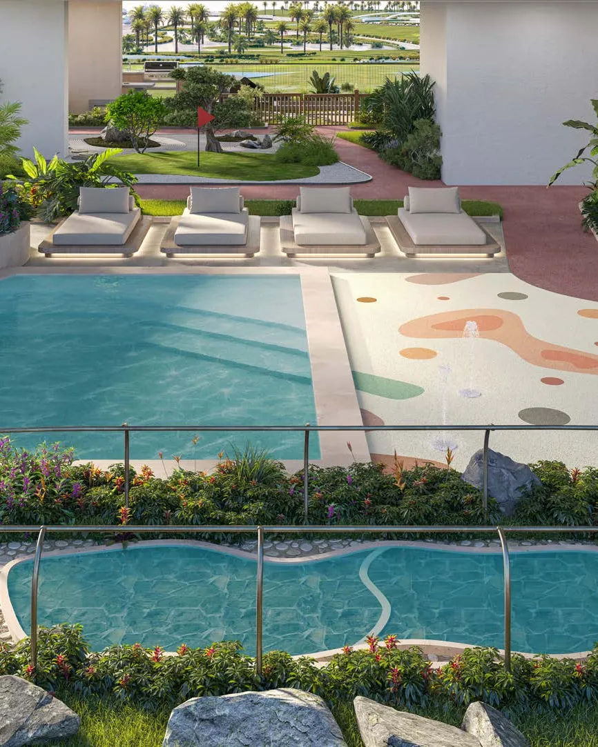 The podium pools and gardens