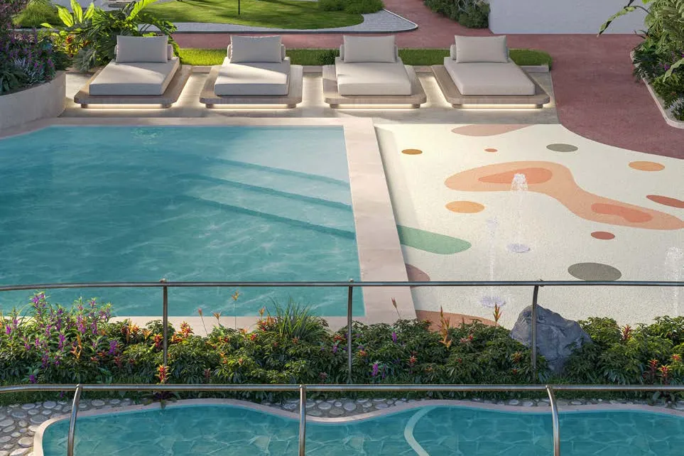 The podium pools and gardens