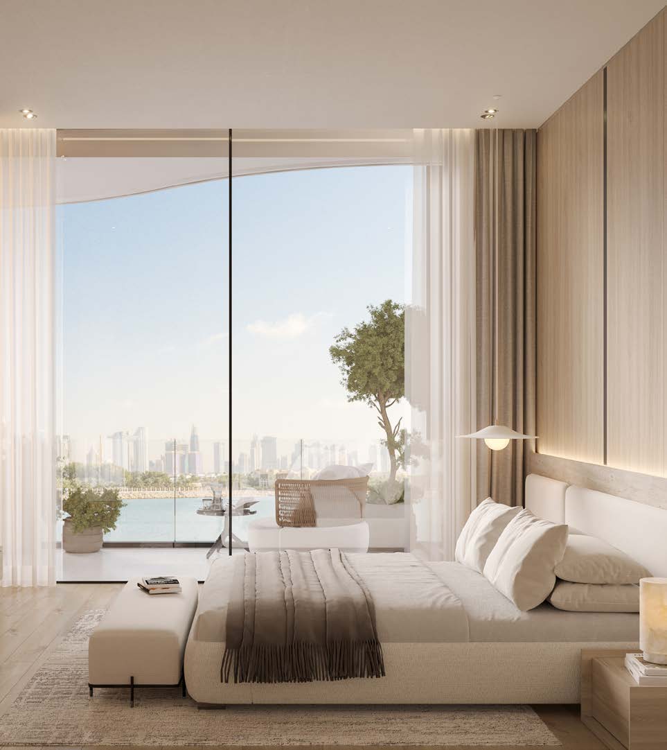 A bedroom and lounge facing the sea