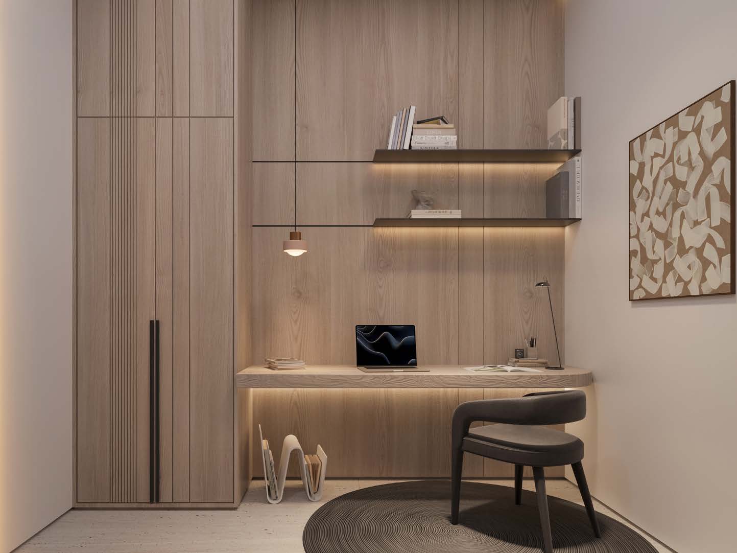 A study with built-in shelving